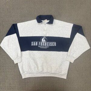 Vintage San Francisco Sweatshirt Large Cotton Fleece Quarter Zip Jumper Sweater